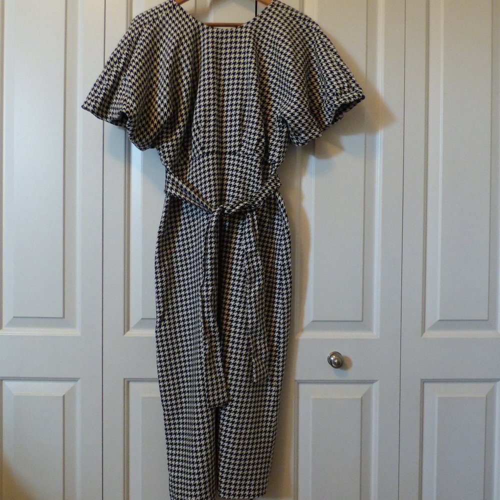 Zara Houndstooth Midi Dress with Statement Sleeves in Black & White